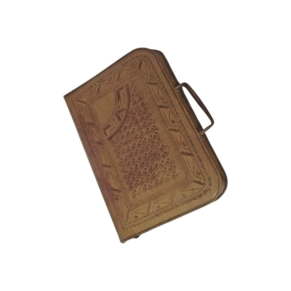 Vintage 1970s Mexican Tooled Leather Briefcase Portfolio Zip Around 14" Laptop - Picture 8 of 13